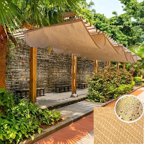 Outdoor Retractable Pergola Canopy Kit with Waterproof Wave Shade Sail Cover Beige 1.2x13m