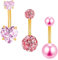 Besyvvin 3er Rosa Bauchnabelpiercing 8mm Chirurgenstahl Gold Bauchpiercing Herz Perle Piercing Bauchnabel Ring Damen