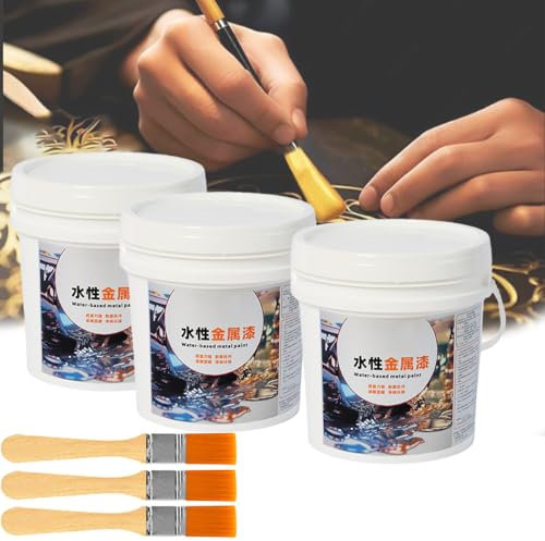 Acrylique métallique, Feuille d'or, Acrylique doré à Base d'eau, Feuille d'or à Base d'eau, Peinture dorée et argentée à Paillettes Ultra Brillantes pour l'art, la Peinture (Gold,3Pcs)
