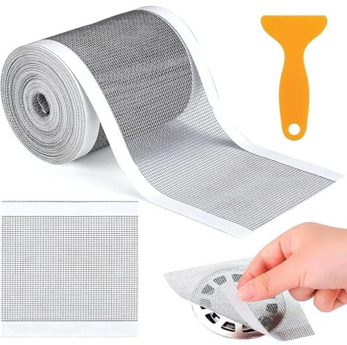 Abfluss Haarfänger Einweg GUICHENO Duschabfluss Mesh Aufkleber 100mm x10m Bodenablauffilter, PVC-Gaze Abflusssieb, Dusche Mesh Abflusssieb mit Plastikspatel für Duschrinne Bad, Küchen
