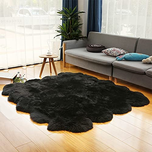 Alfombra Piel De Oveja Auténtico Alfombra Piel De Cordero Grande Alfombra Lana Alfombras Pelo Largo - Negro (Size : 8p(185 * 200cm))