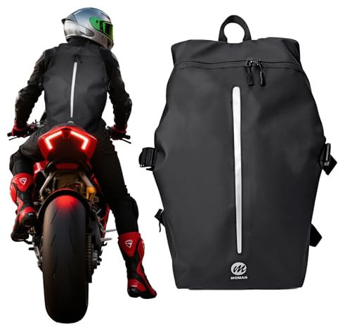Moman Zaino Moto Riflettente, B2R Zaino per Casco Impermeabile 40L Grande capacità e Scomparto per Laptop Borsa Porta Casco Moto per Viaggi, Ciclismo, Bicicletta, Casco da Moto, Basket