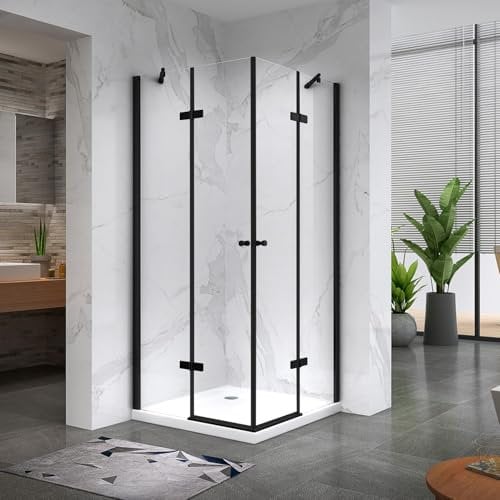 MAYA-BLACK Cabine porte de douche d'angle H 180 cm, 80 x 80 cm, verre transparent
