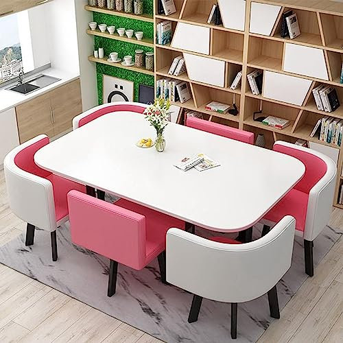 Mid Century Modernes 7-teiliges Esstisch-Set mit Bartisch, ideal für 6 Küchen- und Restaurantgebrauch (U 90 x 150 cm)
