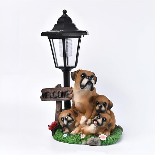 Hund Figuren mit LED Solar Laterne,Dog Gartenfiguren für Außen,Lustige Hunde Gartendeko Hundebesitzer Geschenk für Frauen Männer Mama Geburtstagsgeschenk für Rasen,Terrasse,Fensterbank (Stil 1)