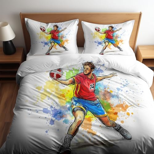 Kreativer Handballer Bettwäsche-Set 155x220 cm, 3teilig Mikrofaser Weiß Bettbezug für Kinder Teenager Mädchen, Weich Leicht Bettset Wohndekor mit Reißverschluss und 2 Kissenbezug 80x80cm
