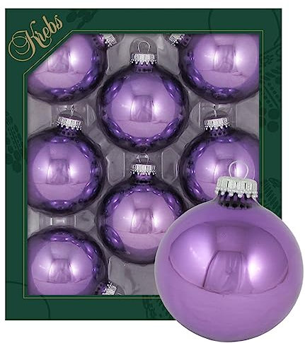 Krebs Glas Lauscha - Weihnachtsdekoration/Christbaumschmuck aus Glas - Unifarbende Kugeln Amethyst Glanz - Menge: 8 Stück - Farbe: Violett - Größe: ca. 7 cm