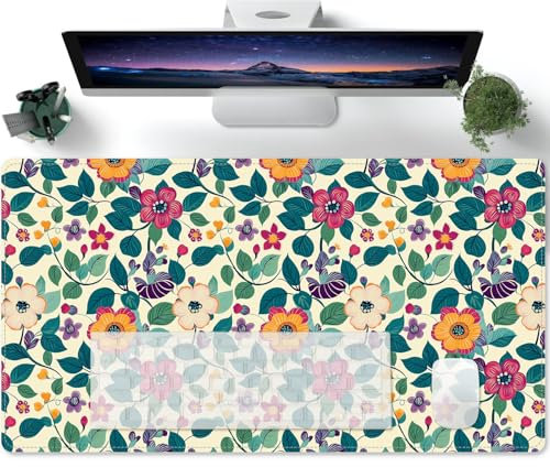 Mauspad XXL Aquarellmalerei von Blumen Mousepad groß Motiv Tischunterlage Large Size verbessert Präzision und Geschwindigkeit auch für Roccat Razer Logitech Maus und Tas - 600x300mm