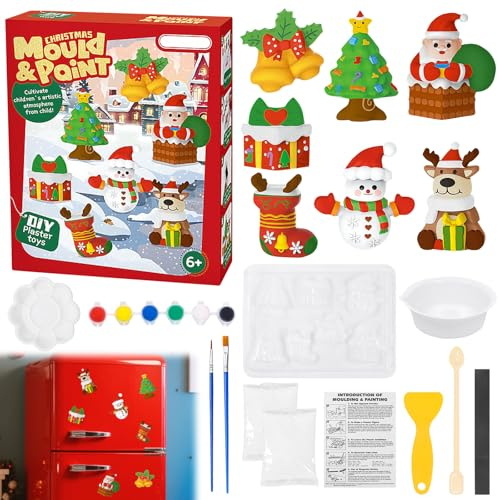 Qunkun Weihnachten Gipsfiguren Bemalen Bastelset, Gipsfiguren zum Bemalen, DIY Malset Bastelset Set, Kunst und Handwerk Set, Weihnachten Kreative Geschenk