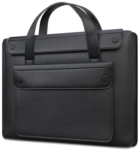 Lacdo 14 Inch Laptop Sleeve Case Bag for HP 14 Laptop, Lenovo Dell ASUS Acer Chromebook 14, HP Stream 14, Dell Latitude 14, ASUS Vivobook 14, Leather Computer Bag with 3 Compartments & Handle, Black
