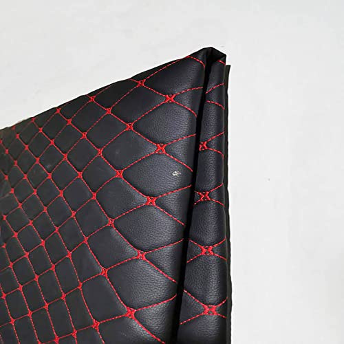 Lederstoff für Polster gestepptes Vinyl Kunstlede Stoffbahn wasserdicht Kunstleder Polsterung für Heimwerker Basteln Nähen Autokissen Leder dekorieren(Size:3M,Color:Schwarzrot)
