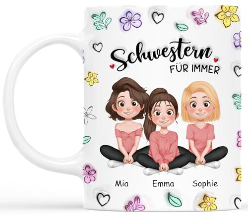 Geschenke Mall Tasse Personalisiert - Schwestern/Beste Freundinnen Für Immer - Persönliches Geschenk für Freund, Tasse Beste Freundin Personalisiert, Tasse Bester Freund (3 Frauen)