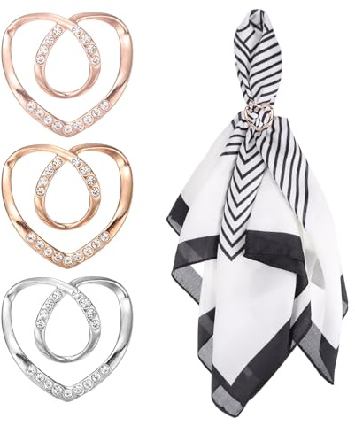 PATIKIL Anneau Pour Foulard En Soie, 3Pcs Clip Coeur Pour T-Shirt Attaches Foulards Epingle Chale Passant Boutons Mode Anneau Metal Vêtements Porte Enveloppe, Or/Argent/Rose Gold
