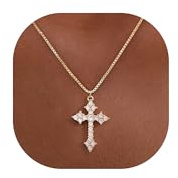 HANLI Gold Cross Necklaces for Women 14K Gold Plated Cubic Zirconia Cross Faith Pendant Charm Necklace Non Tarnish Hypoallergenic Dainty Trendy Simple Cute Choker Necklaces Jewelry
