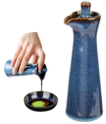 Mqdzfui Ceramic Oil Dispenser, 120ml Blue Glazed Bottle, Kitchen Sauce Container with Pour Spout, Dishwasher Safe (Blue)