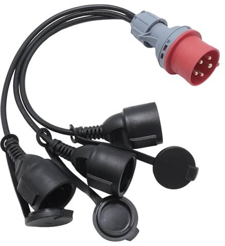 Hoypeyfiy 5-Poliger CEE-Adapter 400 V 16 A Auf 3 X 230 V Schuko, IP44 Wetterfester Stromverteiler, Ideal Für Werkstätten Und Camping