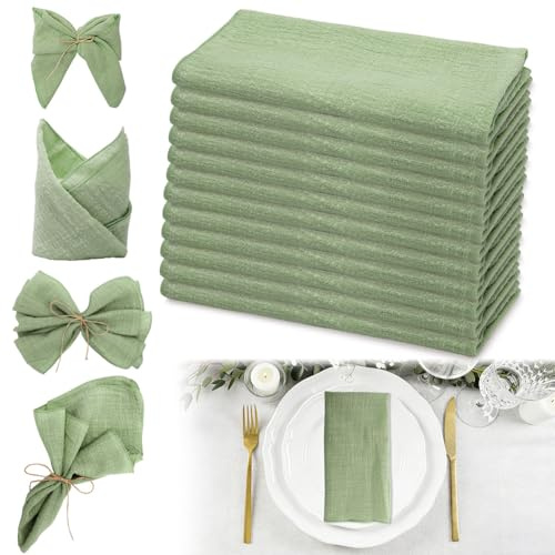 12er-Set Stoffservietten Baumwolle Musselin Servietten Stoff 42x42 cm Waschbare Tischservietten, Wiederverwendbare Baumwoll Stoffservietten Salbeigrün für Partys Hochzeit Geburtstag Cafe Restaurant