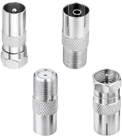 4 Pcs F Type to Coax Adapter Kit, F Connector to TV Aerial Adapter Set for Satellite Antenna and Coaxial Cable Connections