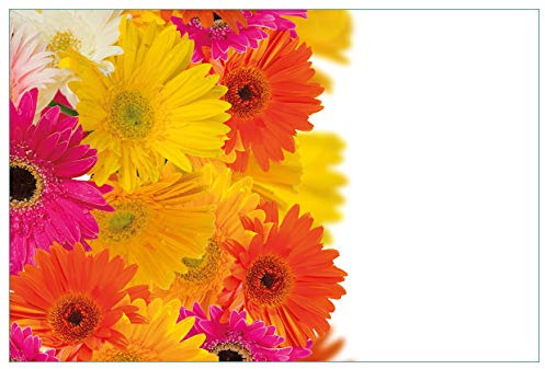 Wallario Küchenrückwand selbstklebend 90 x 60 cm, Motiv: Bunte Gerberas - Pinke, gelbe, rote und weiße Blüten | Spritzschutz abwischbar & pflegeleicht