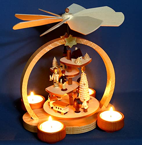 Teelicht Pyramide 23cm Weihnachtsmotiv - Handarbeit aus dem Erzgebirge !