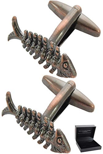 Manschettenknöpfe Herren Fisch - Mit Box - Fischschuppen | Langlebiges Messing - Bronze Farbe - Fischgrät Angeln Fisch Maritim Meer - Ein Paar