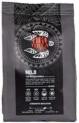 Tiki Tonga Roasted Beans & Filter Coffee - 227grams (Filter/Ground Coffee, Blend No.8)
