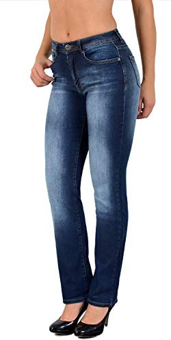 ESRA Damen Jeans Hose Damen Jeanshose gerader Schnitt Straight-Fit Jeans Damen High Waist bis Übergröße Große Größen G600