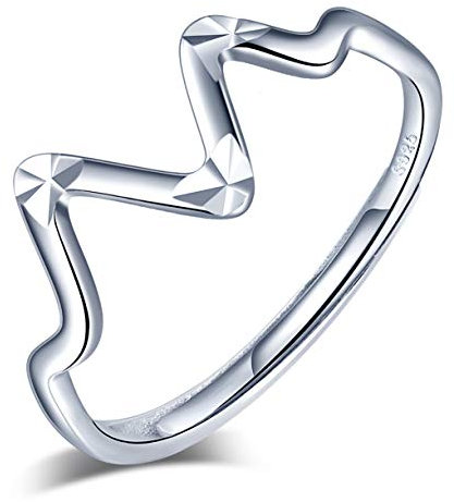 Yumilok Damen Ringe Einstellbar Öffnen mit Wellen Trendsymbol Jahrestag Ring Vertrauensring 925 Sterling Silber Geschenke für Frauen Mädchen