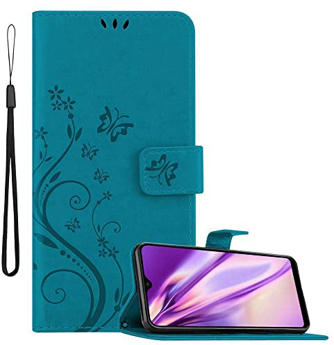 Cadorabo Hülle kompatibel mit Samsung Galaxy A10s / M01s Blumen Design aus Kunst Leder Flip Klappbare Magnetische [Standfunktion] [Kartenfächern] Cover Hülle für Galaxy A10s / M01s Tasche in Blau
