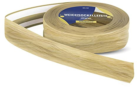 DQ-PP WEICHSOCKELLEISTE – 50m (2x25m) – eiche hell – 32x23mm – PVC – selbstklebend – Knickwinkel Fussleisten Gummileiste Sockelleiste Winkelprofil Abschlussleiste Bodenleiste