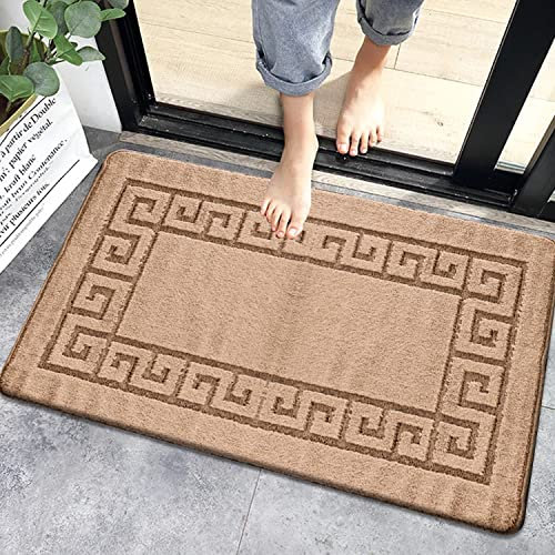 PHP Non Slip Indoor Door Mat, Heavy Duty 40 x 60 cm Waterproof Gel Back Welcome Front Door Mat, Floor Mats for Home, Kitchen and Bedroom Decor - Beige