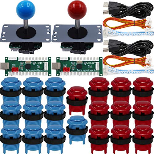 SJ@JX Arcade Game - Kit de control para 2 jugadores, botón de Microswitch de 4 y 8 vías Joystick cero retardo, codificador USB, mango de palo de lucha para PC MAME Raspberry Pi Retropie