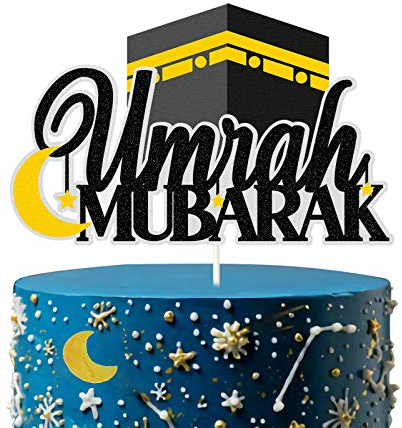 Schwarzer Glitzer Umrah Mubarak Cake Topper-Happy Eid Party Decor - islamische muslimische Party Dekorationen Supplies