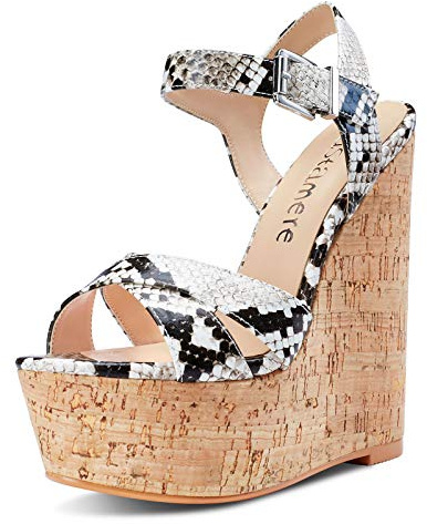 Castamere Scarpe col Tacco Donna Moda Sandali con Zeppa Plateau Wedge High Heels Beige Serpente Scarpe EU 38