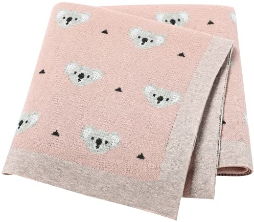 LAWKUL Babydecke 100% Baumwolle Weich Gestrickt Babydecken Kuschelig für Neugeborene Junge Mädchen Koala 100x80cm Rosa