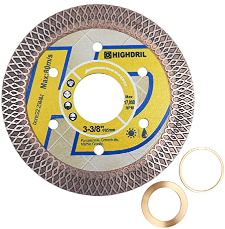 HIGHDRIL Disque a Tronconner Diamantés - Ø 85MM Lame de Scie Diamantée pour Carrelage, Céramique, Porcelaine, Terre cuite, Granit, Marbre, Pierre dure avec rondelle 22,23/15,875MM et 22,23/20MM