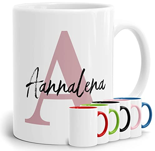 Tasse mit Name und Buchstabe Initiale Monogramm personalisiert mit Namen und Buchstabe als Buchstabentasse weiß Keramik