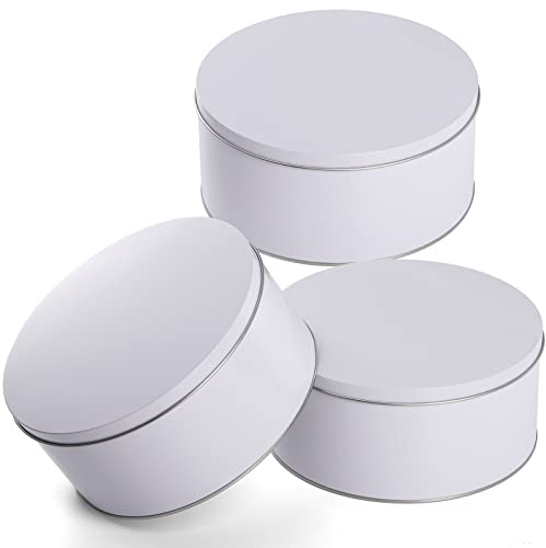 Yopay 3 Pack Cookie Tin with Lid, Round Sturdy Gift Tin, White Baking Cake Container for Storing Patisseries, Snack, Chocolate, Easter, Special Occasion,18cm/7 inch Wide by 8cm/3.2 inch Tall