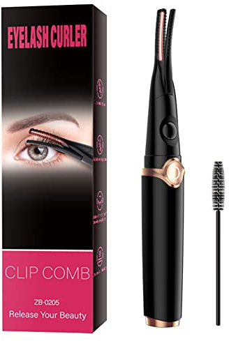 ikasus Beheizbare Wimpernzange Elektrische Wimpernzange mit Bürste USB Aufladen Makeup Curling Wimpernzange 3 Temperaturmodi für Alle Wimpern, Lang Anhaltende Natürliche Locke, Schwarz
