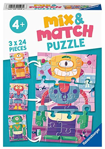 Ravensburger Kinderpuzzle 05598 - Süße Roboter - 3x24 Teile Mix&Match Puzzle für Kinder ab 4 Jahre