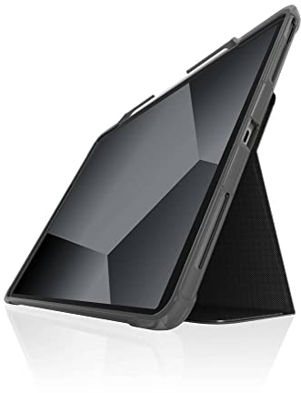 STM Bags Dux Plus Schutzhülle kompatibel mit Apple iPad Pro 12,9 (2022-2018) - schwarz/transparent (Apple Pencil Halterung, Militär Standard, Wasserabweisend, Standfunktion, Wake/Sleep)