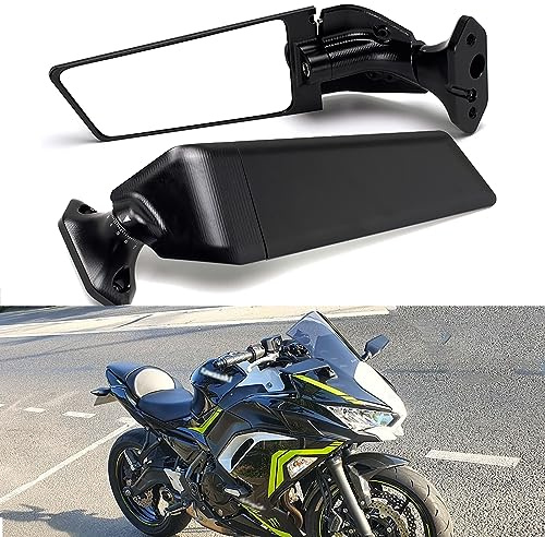 XINGWU Pro Rückspiegel, verstellbarer Stealth-Spiegel, Seitenspiegel, drehbarer Seitenspiegel, Windflügel für Ninja 400 Ninja 650 ZX6R ZX-636 ZX10R 2018–2022