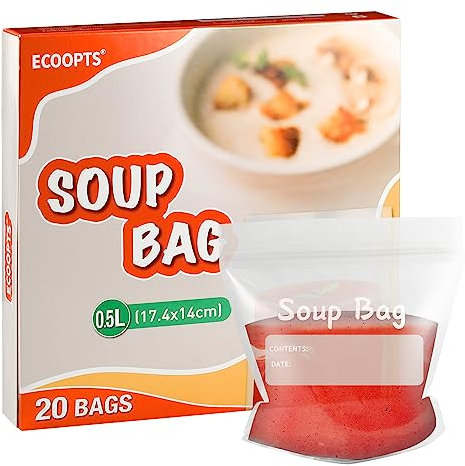 ECOOPTS Soup Freezer Bags 500 ml Reusable Soup & Sauce Liquid Storage Bags(Pack of 20)
