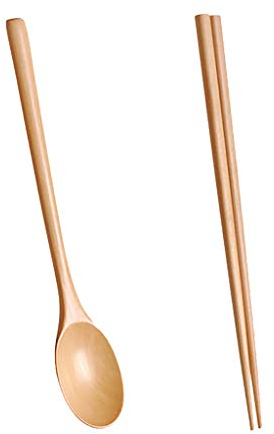 FARUTA Juego de cubiertos de madera, juego de palillos de cuchara de madera, cuchara de sopa de madera de estilo japonés, utensilios de cocina antiadherentes, juego de cubiertos reutilizables para