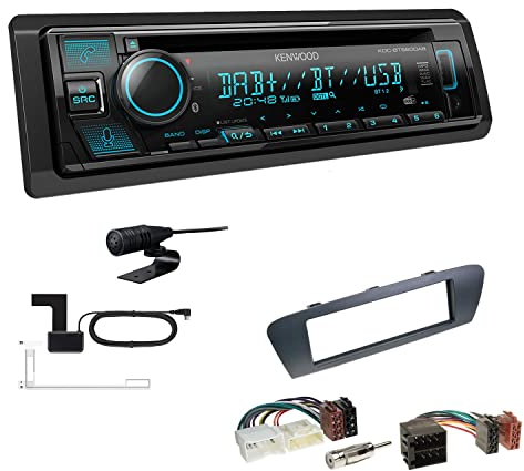 Kenwood KDC-BT560DAB 1-DIN Autoradio CD-Tuner mit Bluetooth Digitalradio DAB+ inkl. Einbauset passend für Renault Scenic Grand Scenic ab 2009 dunkelgrau
