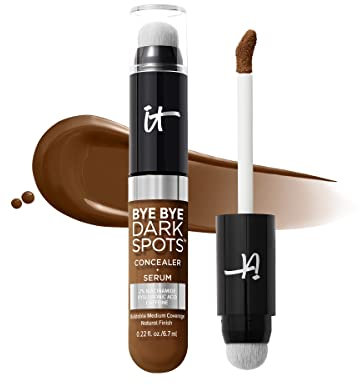 IT Cosmetics, Bye Bye Dark Spots Concealer + Serum, Medium Coverage, Made with Niacinamide, Hyaluronic Acid & Caffeine, Shade: 60 Deep Warm, 6.7 ml