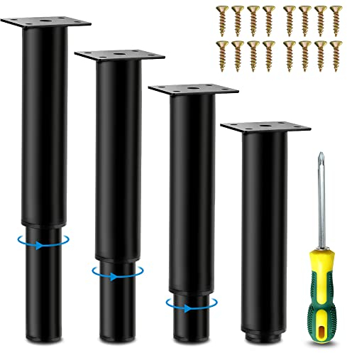 LYLIDIA 4pcs Patas para Muebles Regulables Pies para Muebles Altura Regulable Patas para Sofas Metalicas Patas de Metal Redonda Patas de Armario (con Tornillos y Destornillador) (18-33cm)