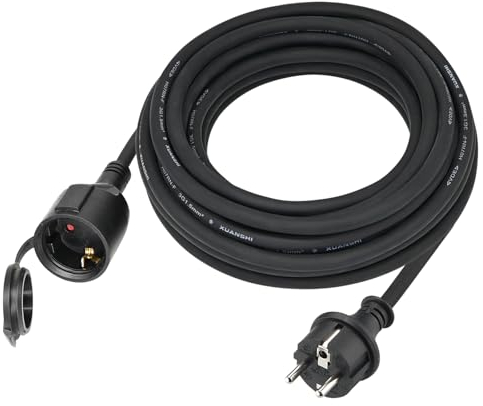 Verlängerungskabel Outdoor 3m für den Außenbereich, Gummi Verlängerung Stromkabel außen mit Schuko Stecker, IP44 Verlängerungsleitung H07RN-F 3G1,5 mm² Kabel, mit Schutzkappe, 3500W, 16A 250V, Schwarz