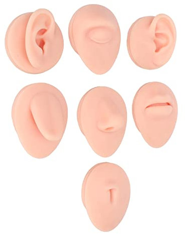 Piercing-Übungsmodell, Wiederverwendbare Elastische Silikon-Piercing-Übungskörperteile mit Acrylständer, Piercing-Übungsset mit Augen-, Nasen-, Mund-, Zungen-, Nabel- und Ohrmodell (Helle Hautfarbe)