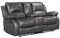 Faux PU Grey Leather Manual Lever 2 Seater Recliner Sofa with a Drop Table Console for Living Room – Electric Sockets USB & Cupholders, Durable PU Fabric, 3 – Position 160 Degree Recline